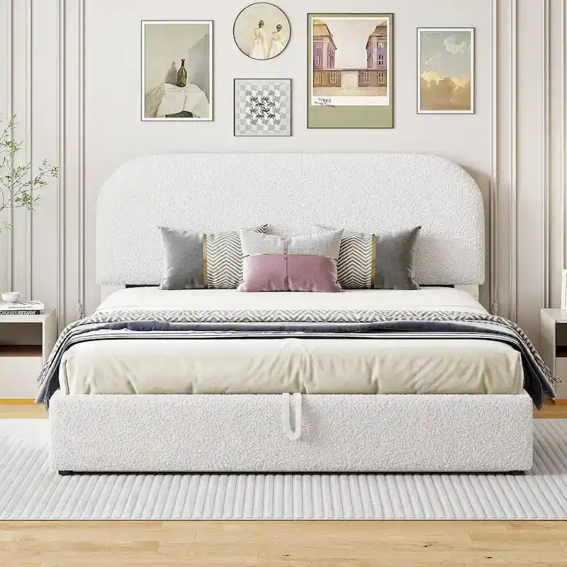 Platform Bed with Hydraulic Storage - Teddy Fleece - Full/Queen