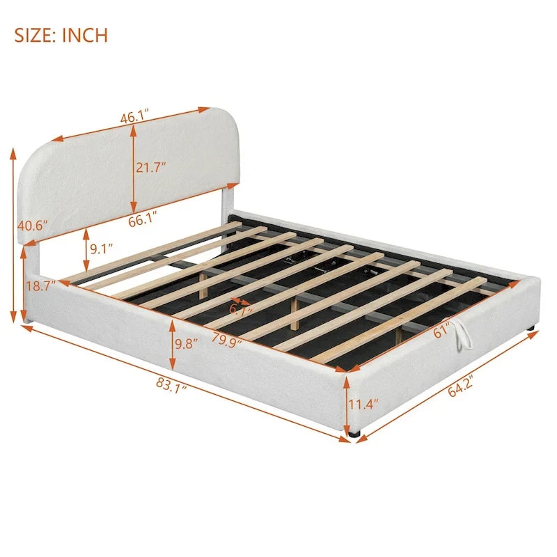 Platform Bed with Hydraulic Storage - Teddy Fleece - Full/Queen