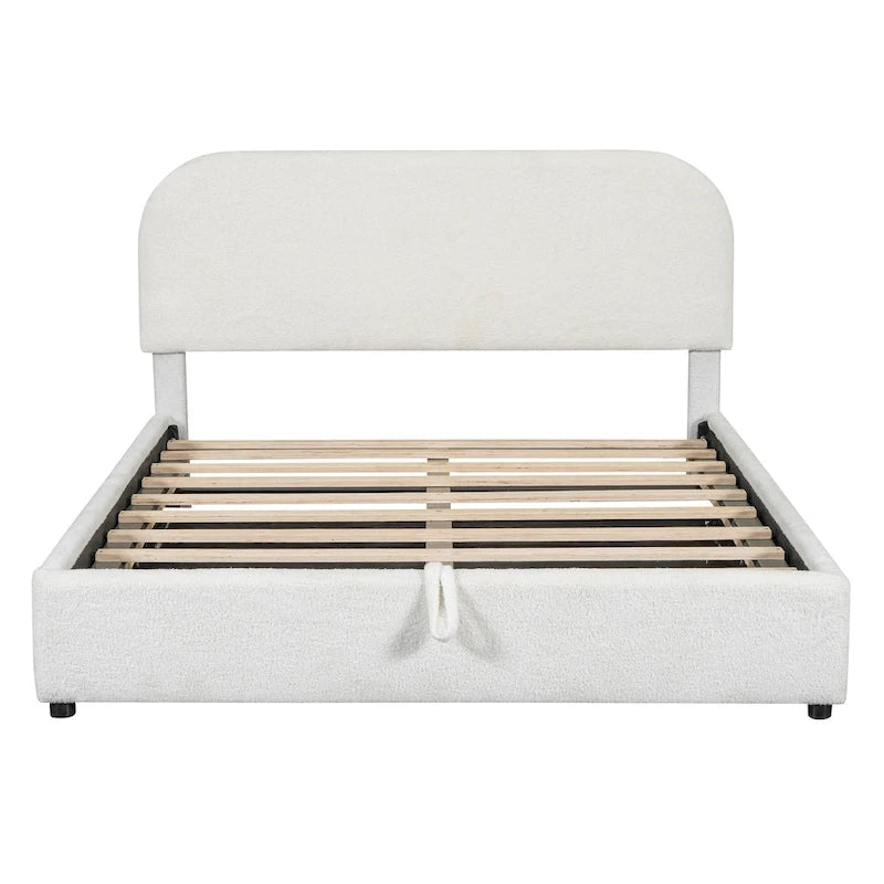 Platform Bed with Hydraulic Storage - Teddy Fleece - Full/Queen
