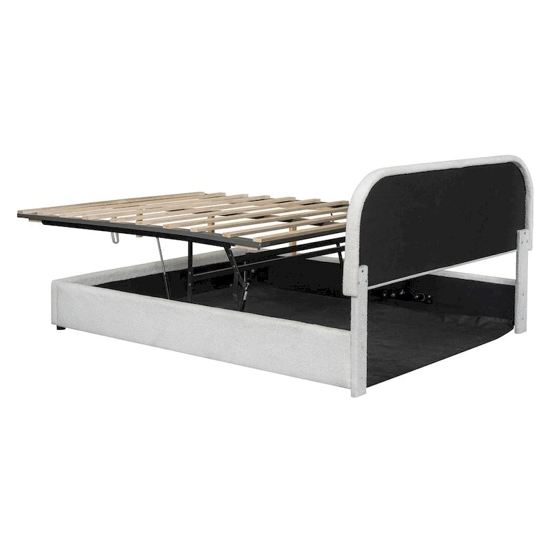 Platform Bed with Hydraulic Storage - Teddy Fleece - Full/Queen