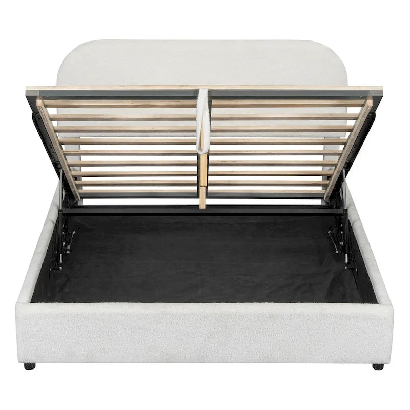 Platform Bed with Hydraulic Storage - Teddy Fleece - Full/Queen