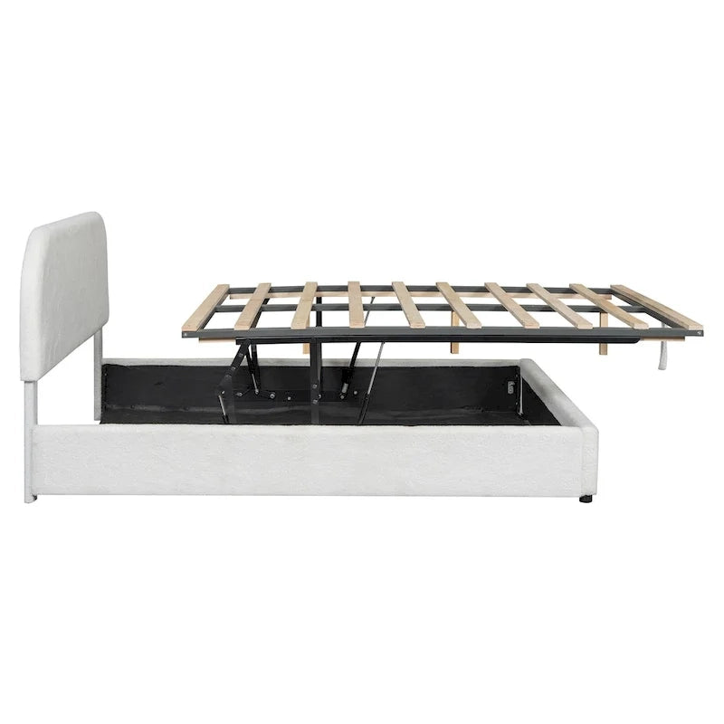Platform Bed with Hydraulic Storage - Teddy Fleece - Full/Queen