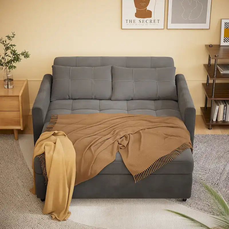 Grey Convertible Sleeper Loveseat with Pull-Out Bed