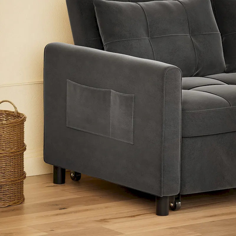Grey Convertible Sleeper Loveseat with Pull-Out Bed