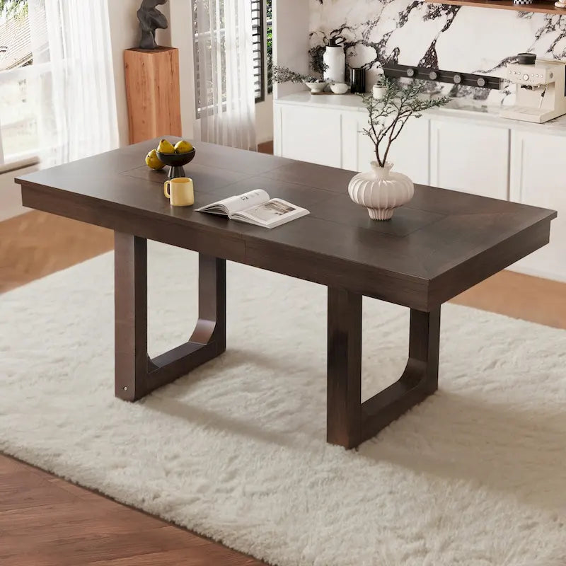 60-78 Extendable Dining Table, Farmhouse Wooden Kitchen Table with Removable Leaf, Large Expanding Table for 4-8