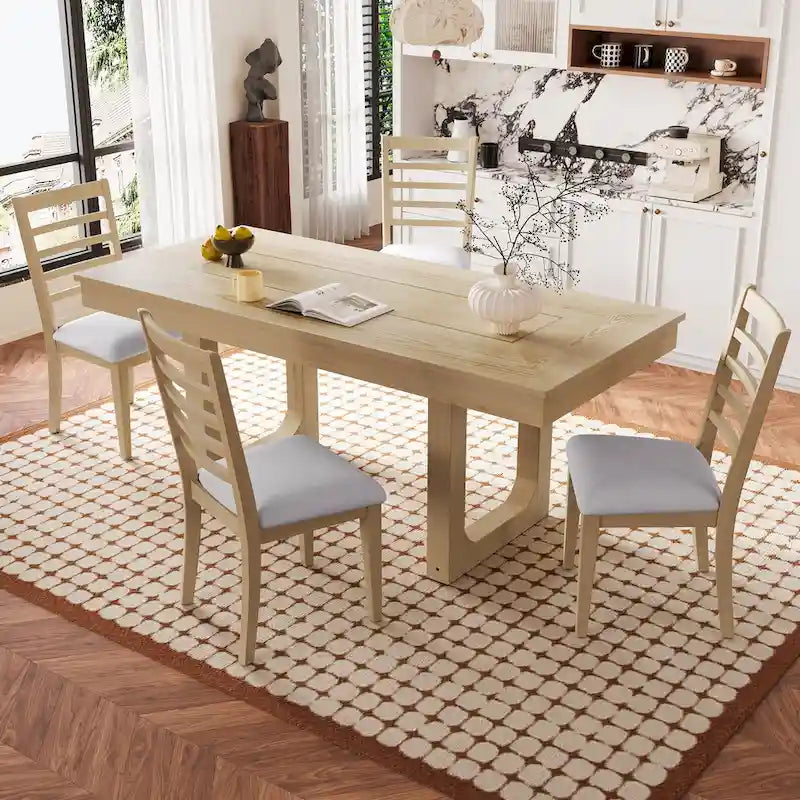 60-78 Extendable Dining Table, Farmhouse Wooden Kitchen Table with Removable Leaf, Large Expanding Table for 4-8