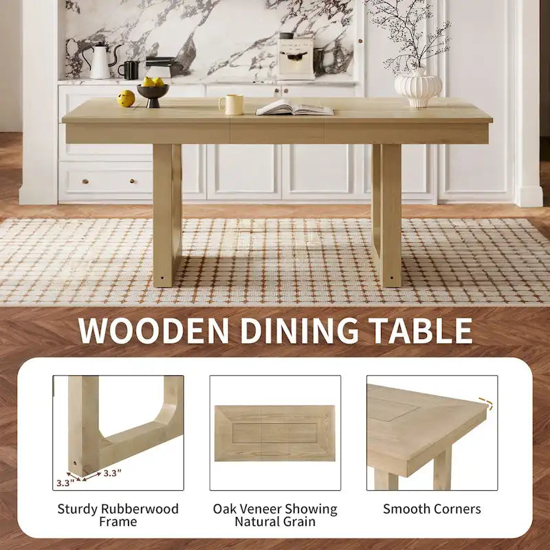 60-78 Extendable Dining Table, Farmhouse Wooden Kitchen Table with Removable Leaf, Large Expanding Table for 4-8