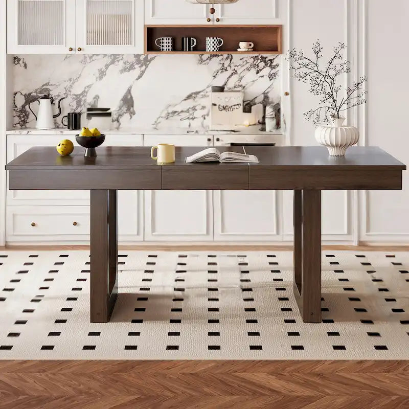 60-78 Extendable Dining Table, Farmhouse Wooden Kitchen Table with Removable Leaf, Large Expanding Table for 4-8
