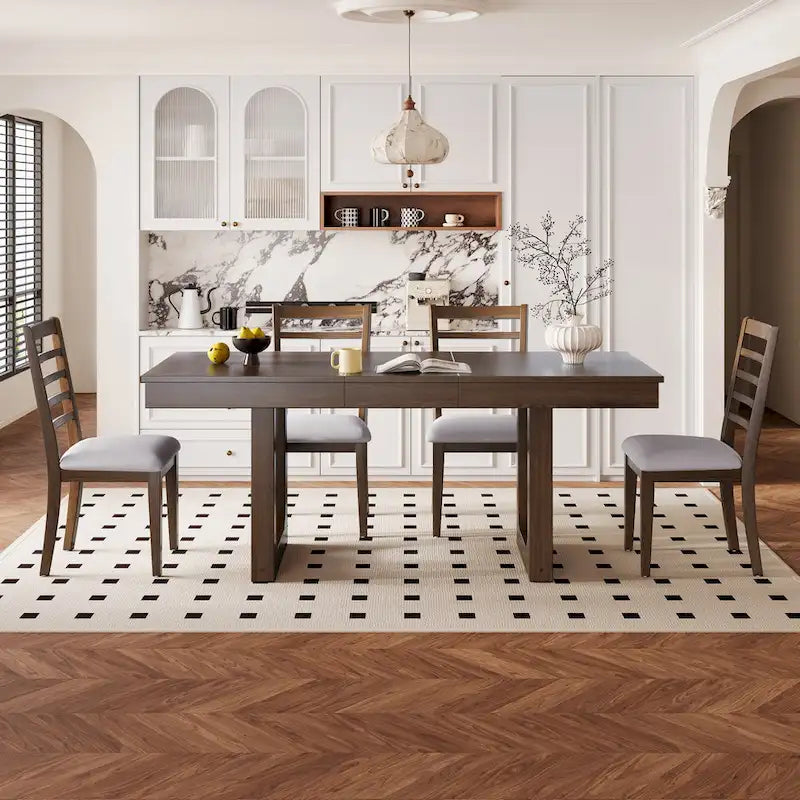 60-78 Extendable Dining Table, Farmhouse Wooden Kitchen Table with Removable Leaf, Large Expanding Table for 4-8