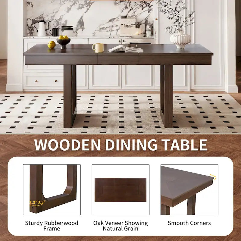 60-78 Extendable Dining Table, Farmhouse Wooden Kitchen Table with Removable Leaf, Large Expanding Table for 4-8