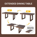 60-78 Extendable Dining Table, Farmhouse Wooden Kitchen Table with Removable Leaf, Large Expanding Table for 4-8