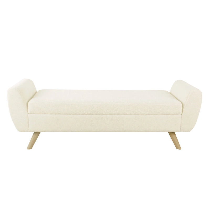 Rae Storage Bench Ottoman with Arms, Cream Sherpa, Brown, 60 Inch
