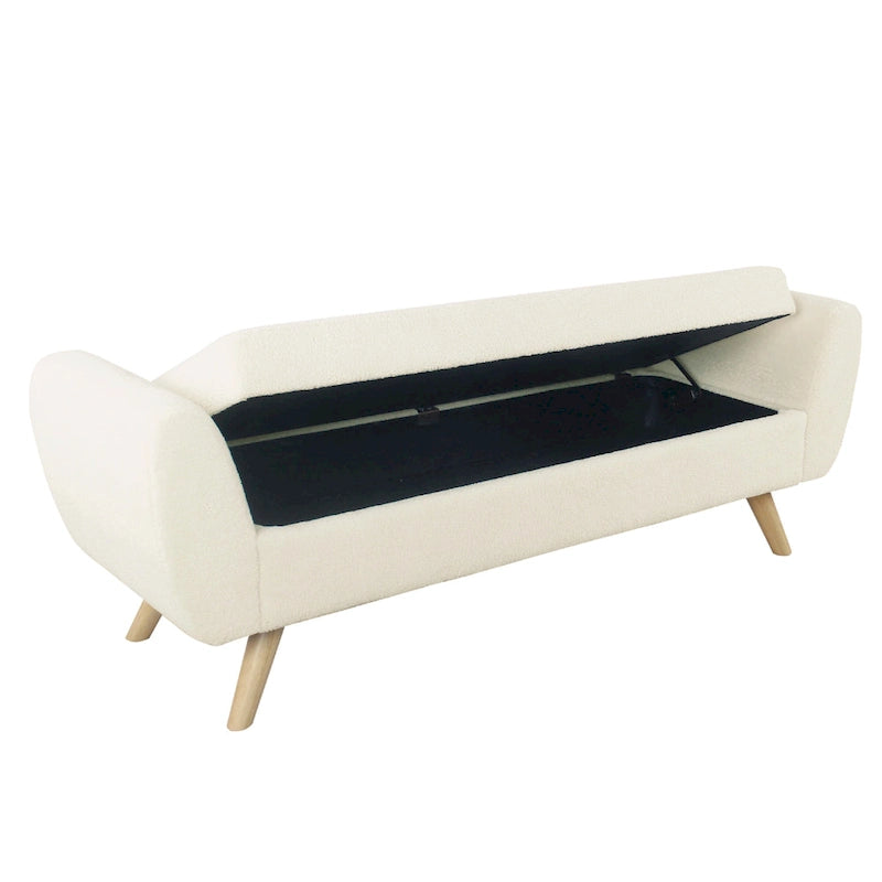 Rae Storage Bench Ottoman with Arms, Cream Sherpa, Brown, 60 Inch