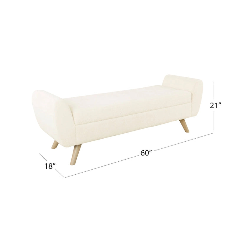 Rae Storage Bench Ottoman with Arms, Cream Sherpa, Brown, 60 Inch