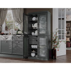 Palace Imports 100% Solid Wood Pantry Cabinet with Frosted Glass Doors, 2-Drawers and Adjustable Shelves - 32 x 71.5