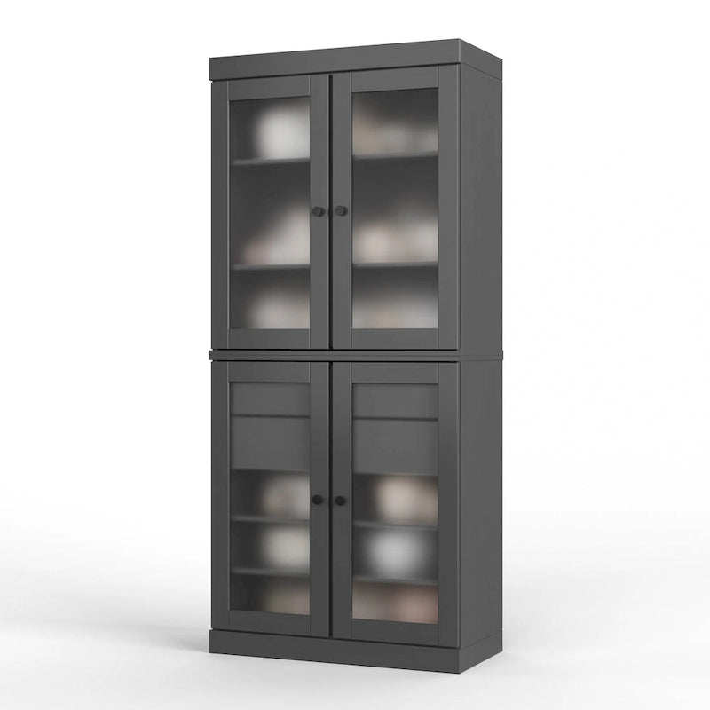Palace Imports 100% Solid Wood Pantry Cabinet with Frosted Glass Doors, 2-Drawers and Adjustable Shelves - 32 x 71.5
