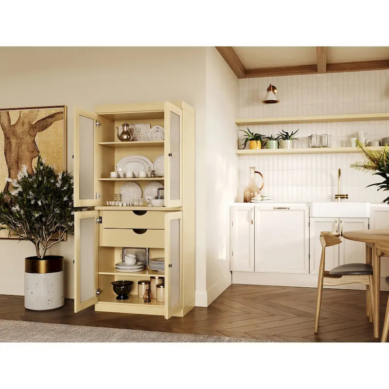 Palace Imports 100% Solid Wood Pantry Cabinet with Frosted Glass Doors, 2-Drawers and Adjustable Shelves - 32 x 71.5