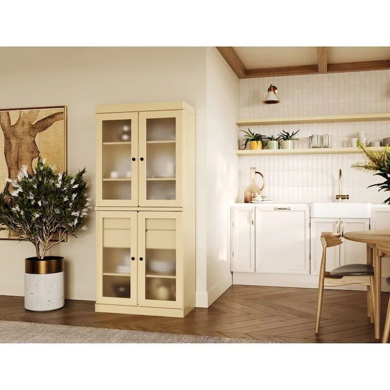 Palace Imports 100% Solid Wood Pantry Cabinet with Frosted Glass Doors, 2-Drawers and Adjustable Shelves - 32 x 71.5