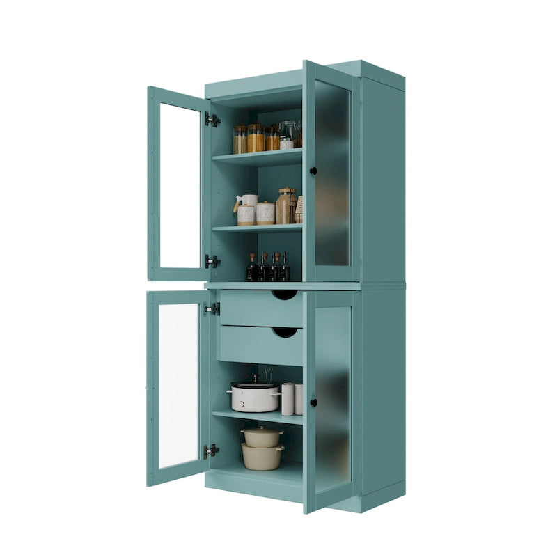 Palace Imports 100% Solid Wood Pantry Cabinet with Frosted Glass Doors, 2-Drawers and Adjustable Shelves - 32 x 71.5