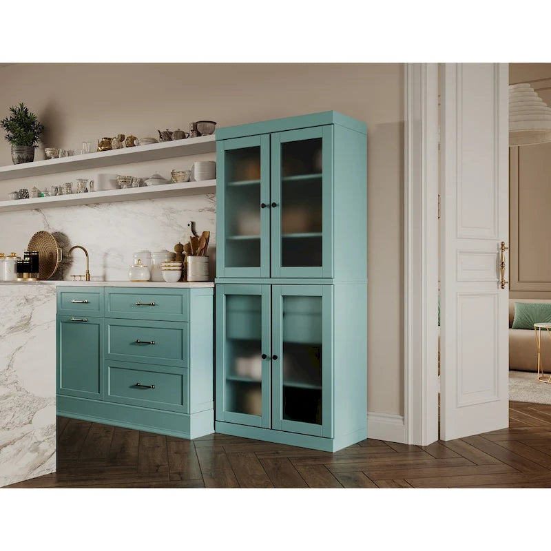Palace Imports 100% Solid Wood Pantry Cabinet with Frosted Glass Doors, 2-Drawers and Adjustable Shelves - 32 x 71.5