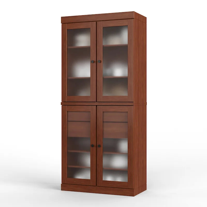Palace Imports 100% Solid Wood Pantry Cabinet with Frosted Glass Doors, 2-Drawers and Adjustable Shelves - 32 x 71.5