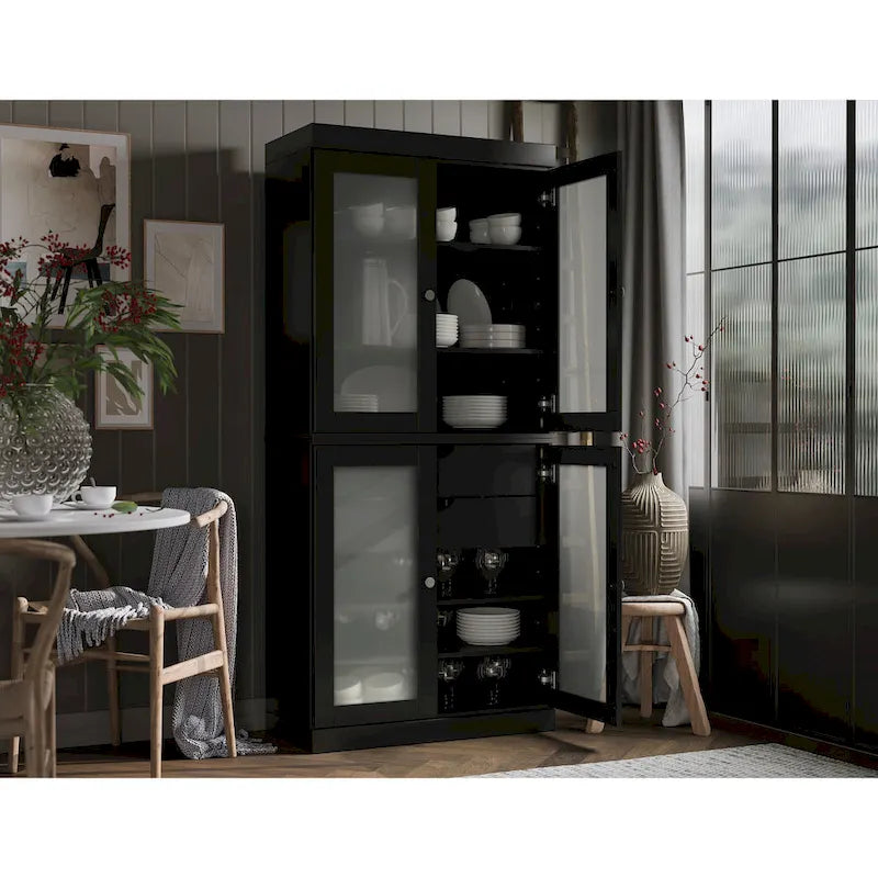 Palace Imports 100% Solid Wood Pantry Cabinet with Frosted Glass Doors, 2-Drawers and Adjustable Shelves - 32 x 71.5