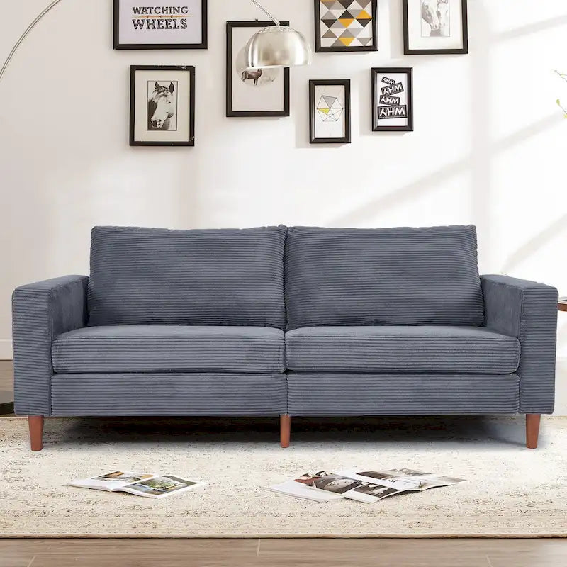 82.68 in. L Corduroy Mid-Century Modern Rectangle 2-Seater Loveseat with Square Arm