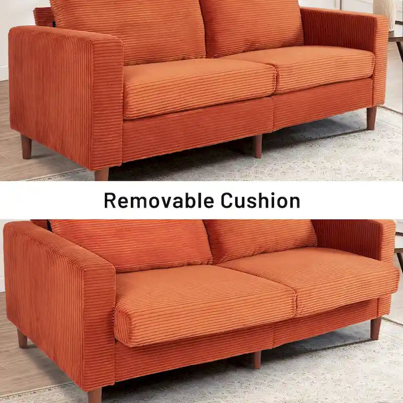 82.68 in. L Corduroy Mid-Century Modern Rectangle 2-Seater Loveseat with Square Arm