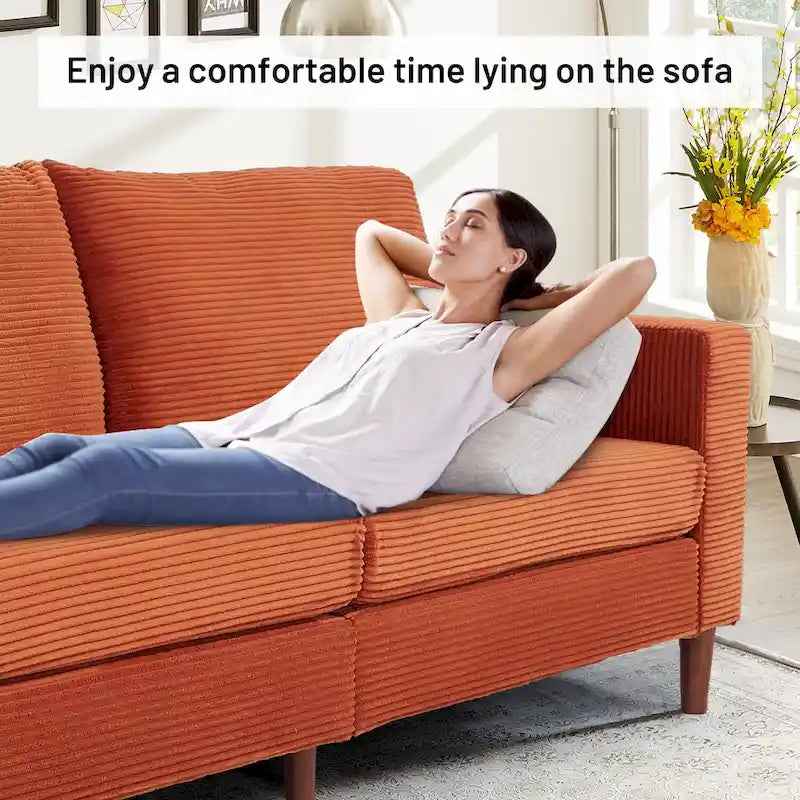 82.68 in. L Corduroy Mid-Century Modern Rectangle 2-Seater Loveseat with Square Arm