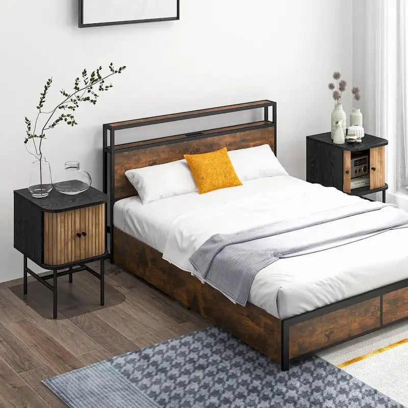 Gymax Set of 2 Nightstand Compact Modern End Side Table with Sliding