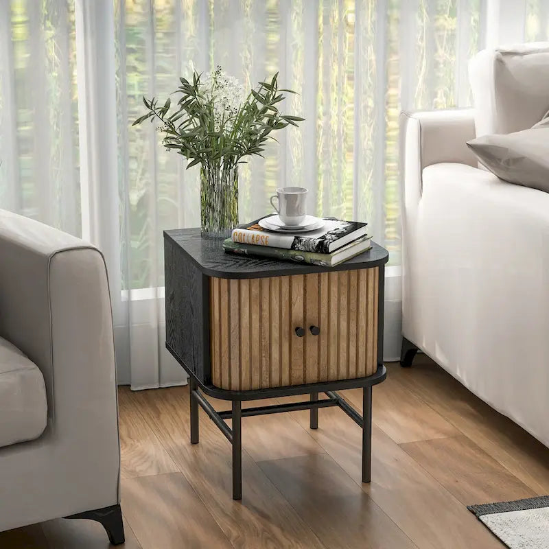 Gymax Set of 2 Nightstand Compact Modern End Side Table with Sliding
