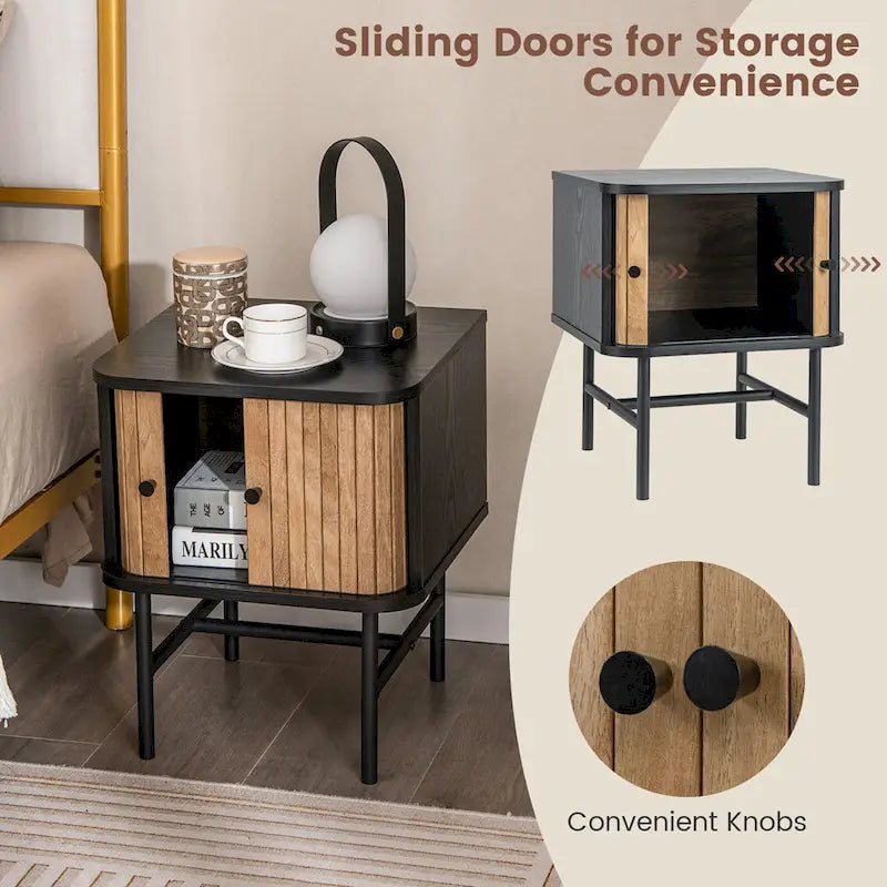 Gymax Set of 2 Nightstand Compact Modern End Side Table with Sliding