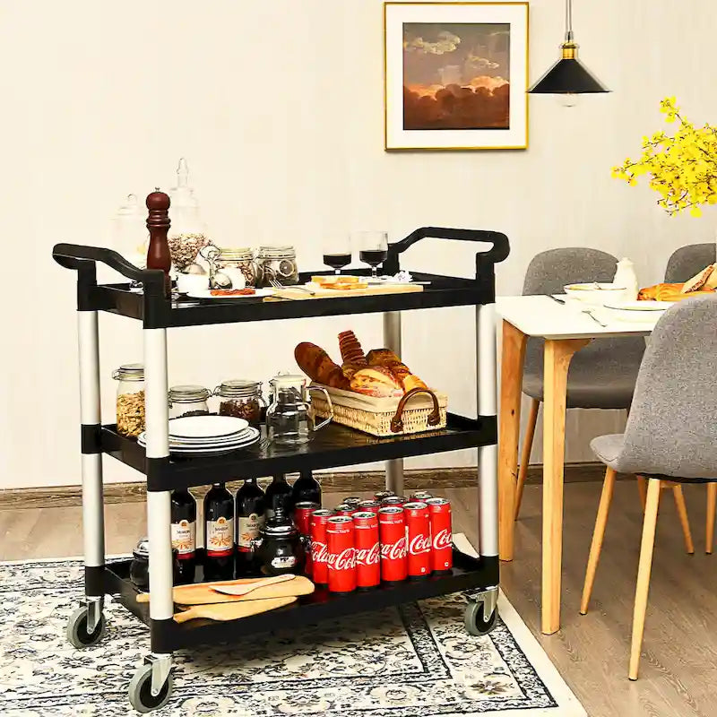 3-Shelf Utility Service Cart Aluminum Frame 490lbs Capacity w/