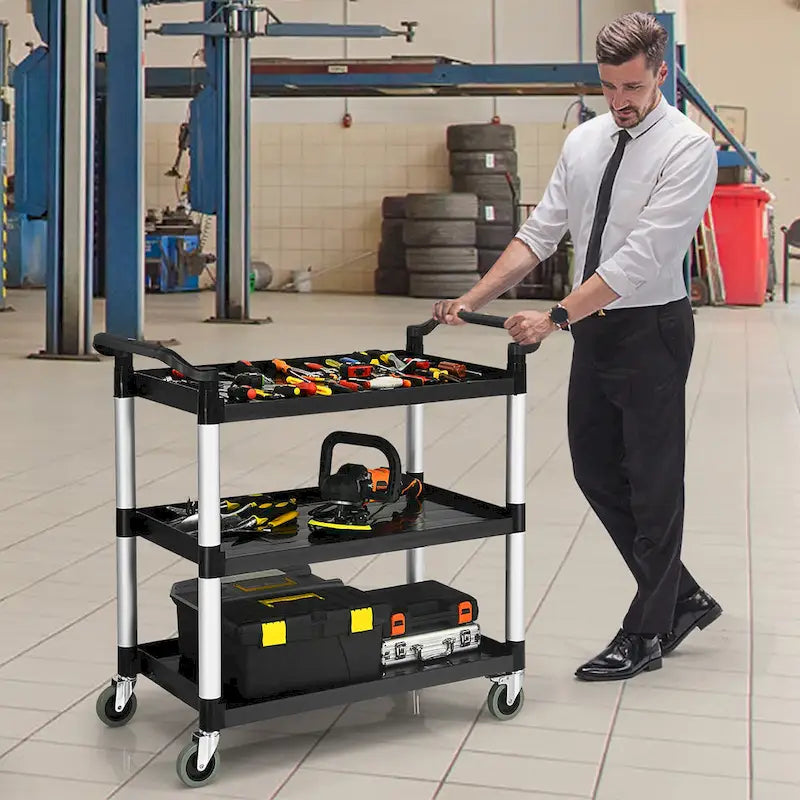 3-Shelf Utility Service Cart Aluminum Frame 490lbs Capacity w/