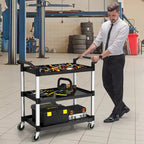 3-Shelf Utility Service Cart Aluminum Frame 490lbs Capacity w/