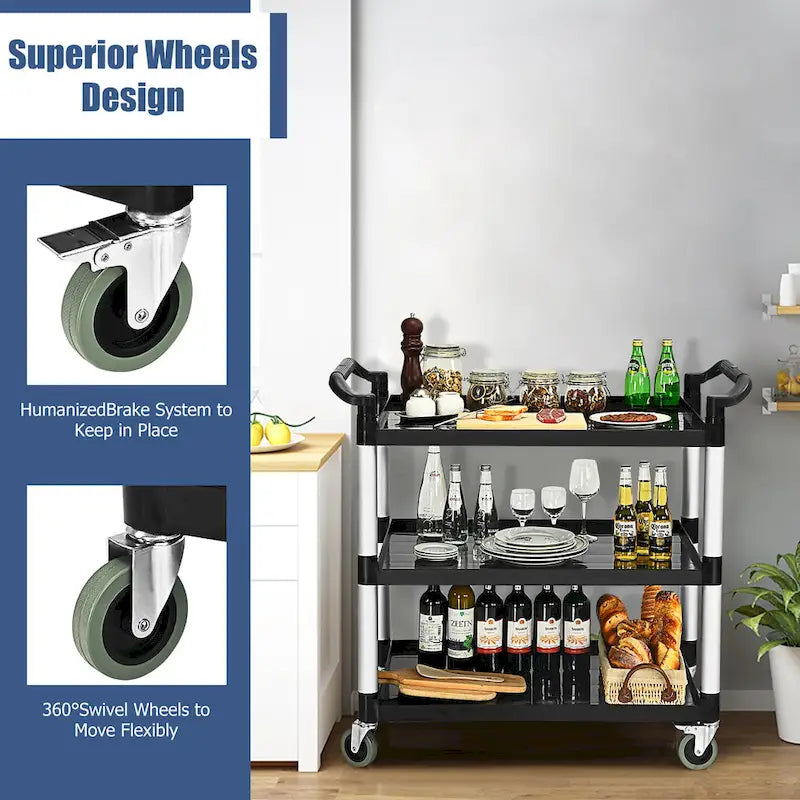 3-Shelf Utility Service Cart Aluminum Frame 490lbs Capacity w/