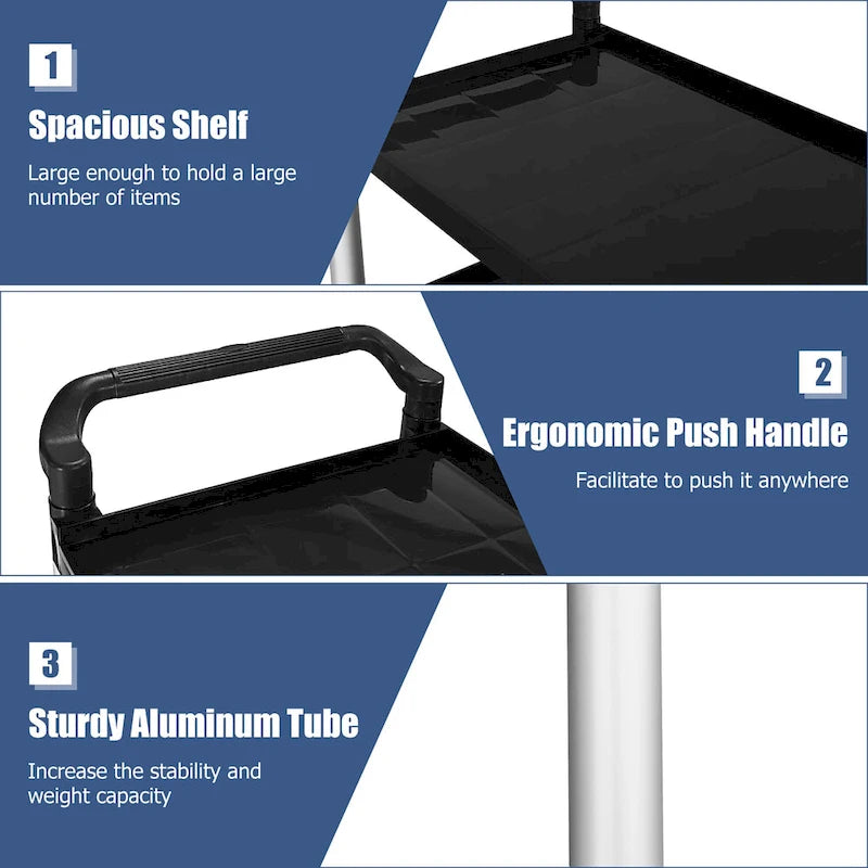 3-Shelf Utility Service Cart Aluminum Frame 490lbs Capacity w/
