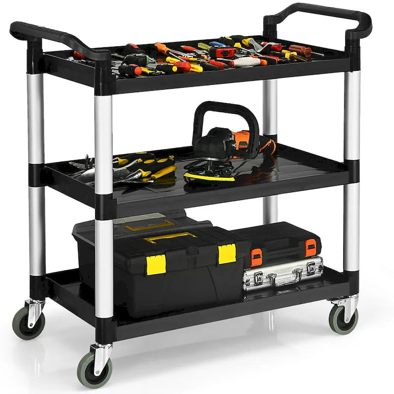 3-Shelf Utility Service Cart Aluminum Frame 490lbs Capacity w/