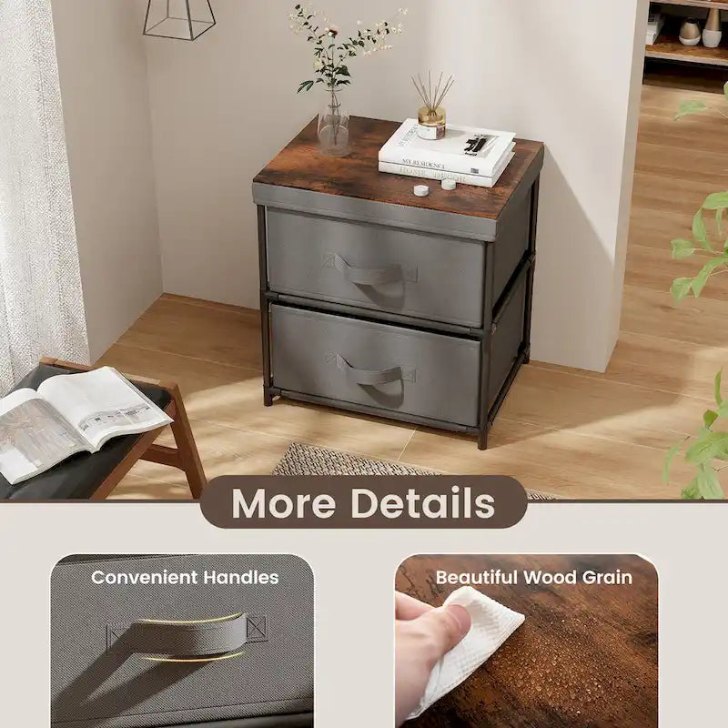 Gymax 2 Drawer Dresser Fabric Storage Organizer Nightstand Bedside