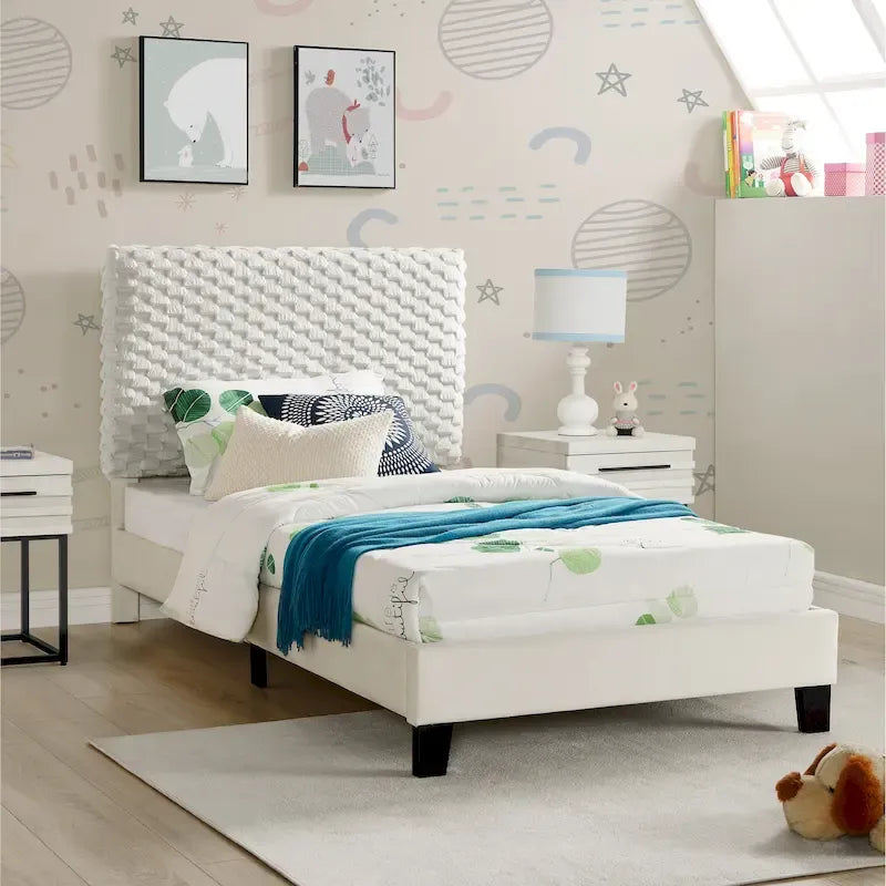 Twin Platform Bed with Adjustable Headboard - White Dove