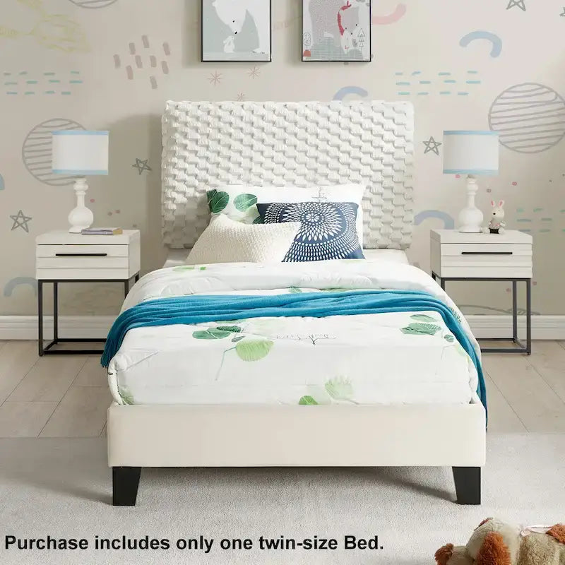 Twin Platform Bed with Adjustable Headboard - White Dove