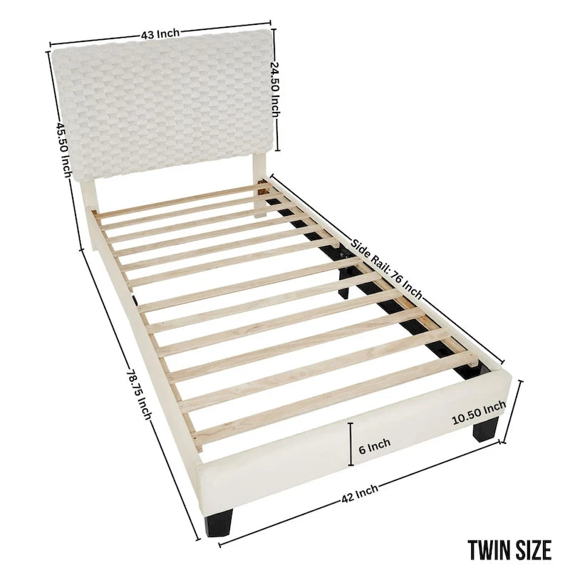 Twin Platform Bed with Adjustable Headboard - White Dove