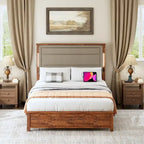 Queen Size Platform Bed with Upholstered Headboard and LED Lights