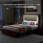 Queen Size Platform Bed with Upholstered Headboard and LED Lights