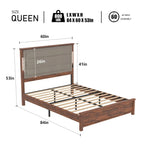 Queen Size Platform Bed with Upholstered Headboard and LED Lights