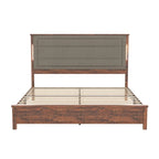Queen Size Platform Bed with Upholstered Headboard and LED Lights
