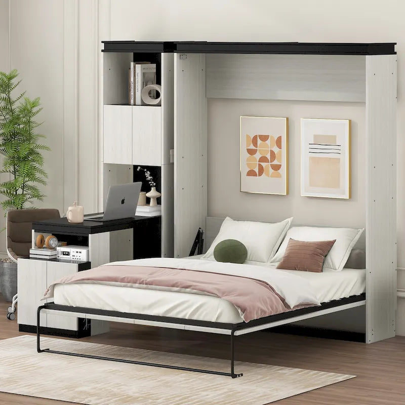 Full Size Murphy Bed with Desk and Storage Shelves