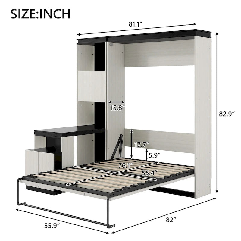 Full Size Murphy Bed with Desk and Storage Shelves