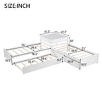 White Modern Twin Size L-shaped Platform Bed with Trundle and Drawers for Bedroom