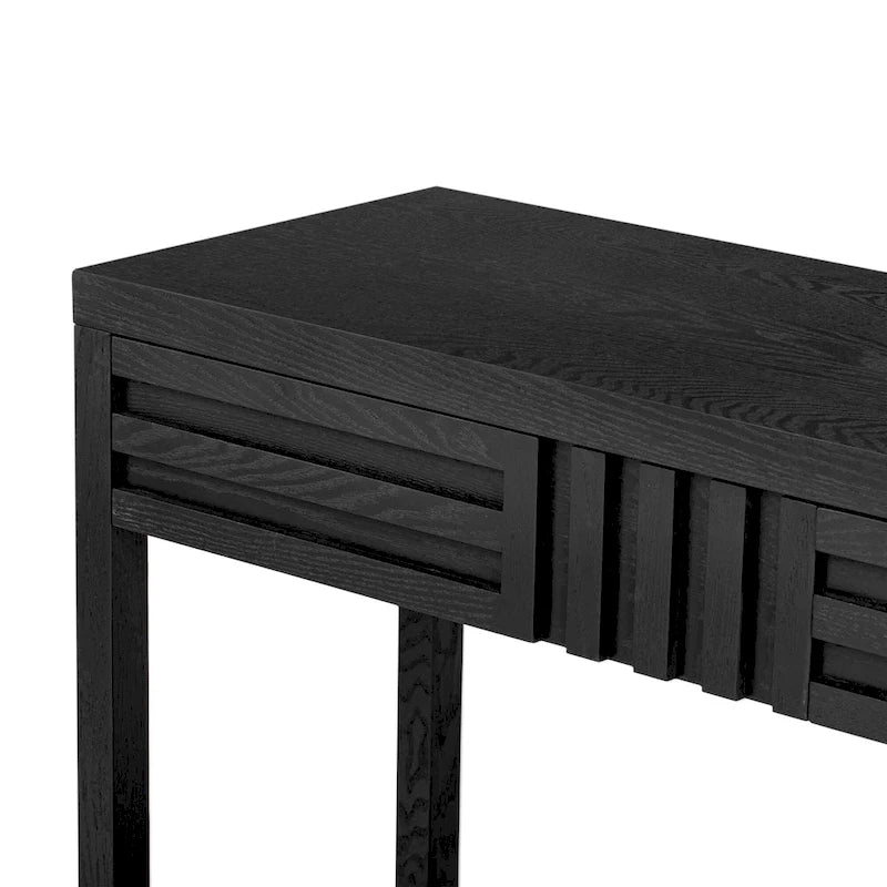 51.3 MDF Classic Stripe Console Table - Ash Veneer & Fir Wood Legs with 2 Drawers